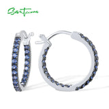 925 Silver Hoop Earrings White/Blue CZ Black/Green Spinel Lab Created Ruby