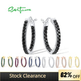 925 Silver Hoop Earrings White/Blue CZ Black/Green Spinel Lab Created Ruby