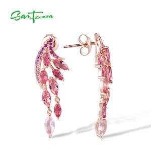 925 Silver Stud Earrings Pink Sapphire/Ruby Marquise Ombre