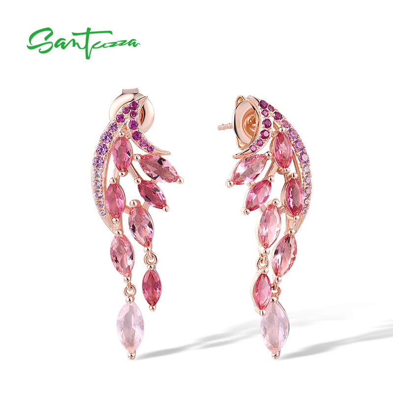 925 Silver Stud Earrings Pink Sapphire/Ruby Marquise Ombre