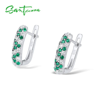 925 Silver Stud Earrings Green Spinel CZ Fine Jewelry