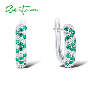 925 Silver Stud Earrings Green Spinel CZ Fine Jewelry
