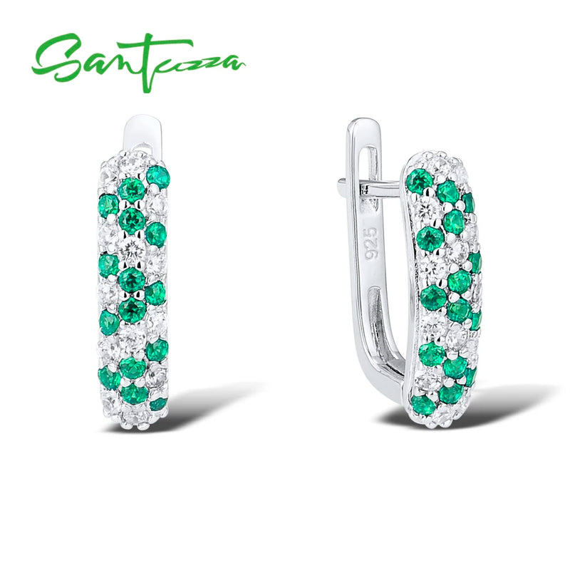 925 Silver Stud Earrings Green Spinel CZ Fine Jewelry