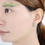 925 Silver Stud Earrings Green Spinel CZ Fine Jewelry