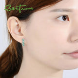 925 Silver Stud Earrings Green Spinel CZ Fine Jewelry