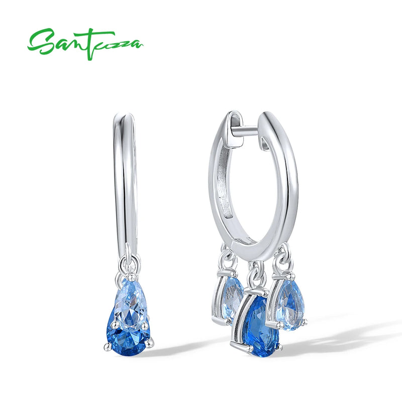 925 Sterling Silver Spinel Pear Hoop Dangling Earrings for Women