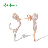 925 Silver Earrings CZ Tulip Flower Rose Plated Fine Jewelry