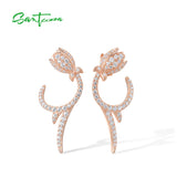 925 Silver Earrings CZ Tulip Flower Rose Plated Fine Jewelry
