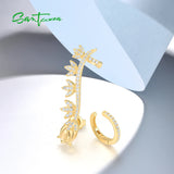925 Silver CZ Flower Ear Cuff Earrings for Women