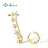 925 Silver CZ Flower Ear Cuff Earrings for Women