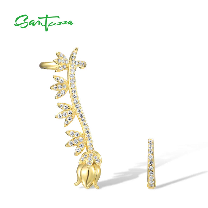 925 Silver CZ Flower Ear Cuff Earrings for Women