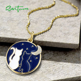 925 Silver Cat & Moon Pendant CZ Enamel