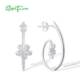 925 Sterling Silver Stud Earrings Sparkling CZ Flower Party Jewelry