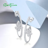925 Sterling Silver Stud Earrings Sparkling CZ Flower Party Jewelry