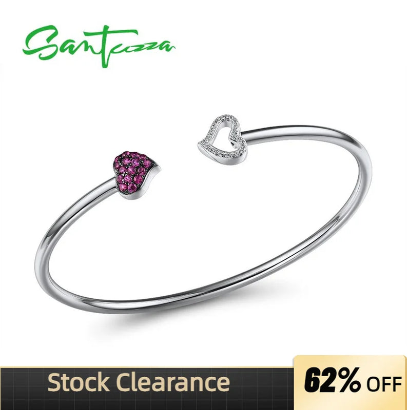 925 Sterling Silver Heart Adjustable Bangle Jewelry