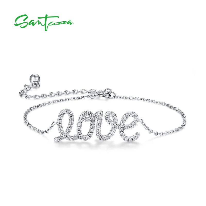 925 Silver Bracelet Women CZ LOVE Fine Jewelry