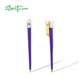 925 Silver Drop Earrings Purple CZ Enamel Jewelry