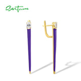925 Silver Drop Earrings Purple CZ Enamel Jewelry
