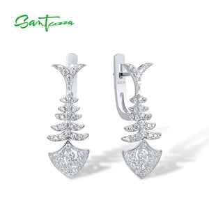925 Sterling Silver CZ Fish Bone Drop Earrings