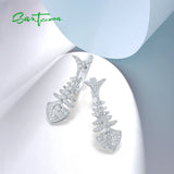 925 Sterling Silver CZ Fish Bone Drop Earrings