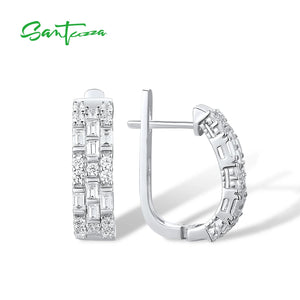 925 Silver CZ Earrings Women's Daily Wear Fine Jewelry
