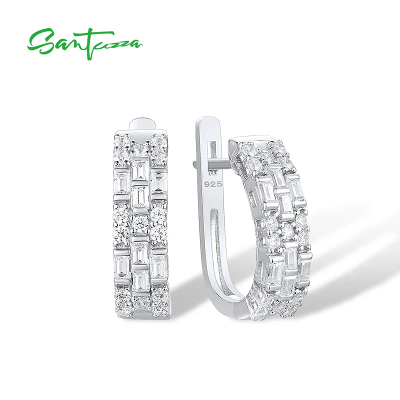 925 Silver CZ Earrings Women's Daily Wear Fine Jewelry