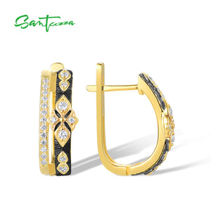925 Silver Earrings Sparkling Zircons Yellow Plated