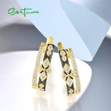 925 Silver Earrings Sparkling Zircons Yellow Plated