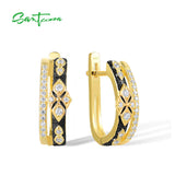 925 Silver Earrings Sparkling Zircons Yellow Plated