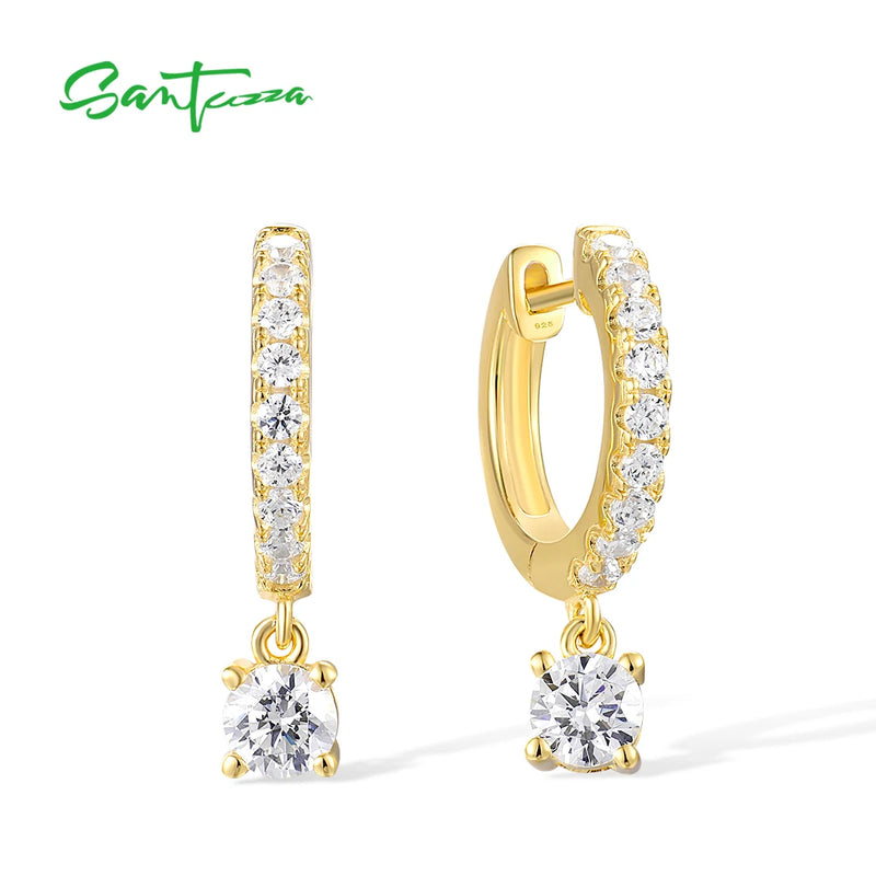 925 Silver CZ Hoop Earrings Yellow Plating Fine Jewelry