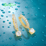 925 Silver CZ Hoop Earrings Yellow Plating Fine Jewelry