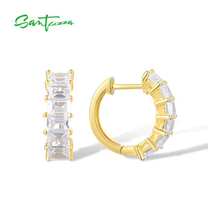 925 Silver CZ Hoop Earrings Women's Fine Jewelry