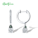 925 Silver Loop Earrings Green Spinel Flower CZ Pierced Jewelry