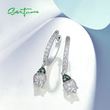 925 Silver Loop Earrings Green Spinel Flower CZ Pierced Jewelry