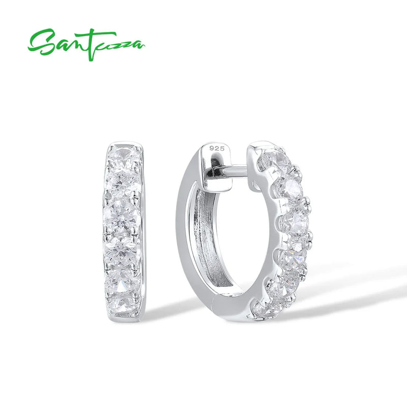 925 Silver Loop Earrings Cubic Zirconia Birthday Gift