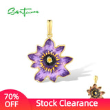 925 Silver Pendant Purple Brown Flower Jewelry
