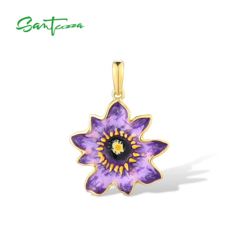 925 Silver Pendant Purple Brown Flower Jewelry
