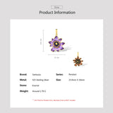 925 Silver Pendant Purple Brown Flower Jewelry