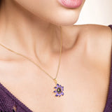 925 Silver Pendant Purple Brown Flower Jewelry