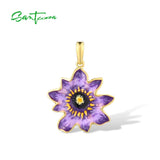 925 Silver Pendant Purple Brown Flower Jewelry