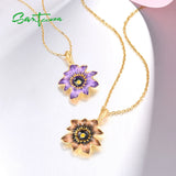 925 Silver Pendant Purple Brown Flower Jewelry