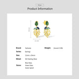 925 Silver Stud Earrings Green Spinel Leaf Dangle Jewelry