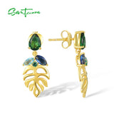 925 Silver Stud Earrings Green Spinel Leaf Dangle Jewelry