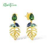 925 Silver Stud Earrings Green Spinel Leaf Dangle Jewelry