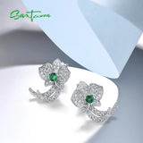 925 Silver Stud Earrings CZ Green Spinel Orchid Flower Fine Jewelry