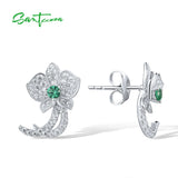 925 Silver Stud Earrings CZ Green Spinel Orchid Flower Fine Jewelry