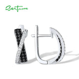 925 Silver Earrings Women Brown Spinel CZ Cross Daily Wear Fine Jewelry
