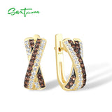 925 Silver Brown Spinel CZ Cross Earrings for Women