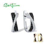 925 Silver Earrings Women Brown Spinel CZ Cross Daily Wear Fine Jewelry