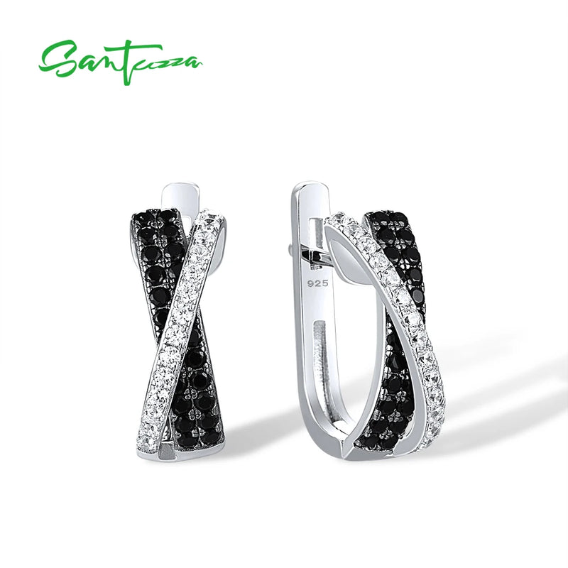 925 Silver Earrings Women Brown Spinel CZ Cross Daily Wear Fine Jewelry